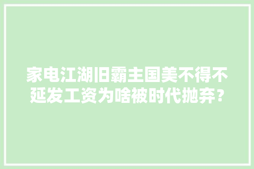 家电江湖旧霸主国美不得不延发工资为啥被时代抛弃？