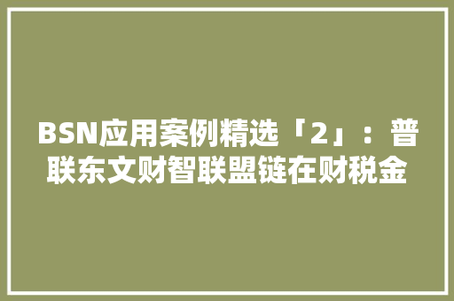 BSN应用案例精选「2」：普联东文财智联盟链在财税金融领域的应用 BSN应用案例精选「2」：普联东文财智联盟链在财税金融领域的应用 人工智能
