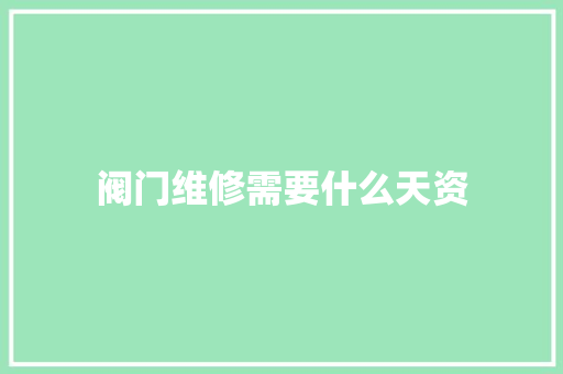 阀门维修需要什么天资