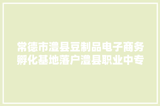 常德市澧县豆制品电子商务孵化基地落户澧县职业中专 常德市澧县豆制品电子商务孵化基地落户澧县职业中专 智能科技