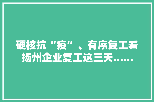 硬核抗“疫”、有序复工看扬州企业复工这三天......