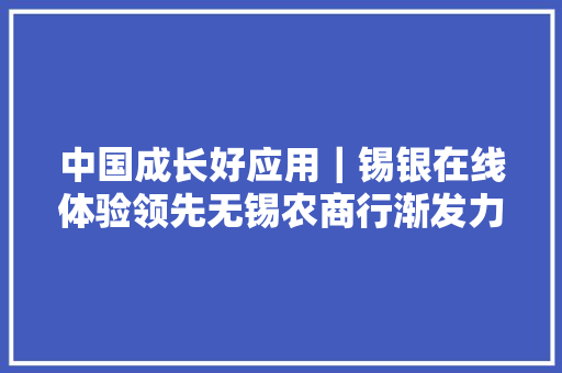 中国成长好应用｜锡银在线体验领先无锡农商行渐发力