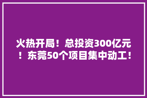 火热开局！总投资300亿元！东莞50个项目集中动工！