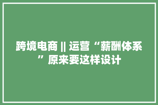 跨境电商 || 运营“薪酬体系”原来要这样设计
