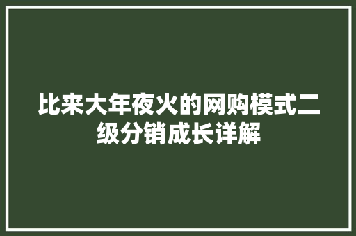 比来大年夜火的网购模式二级分销成长详解