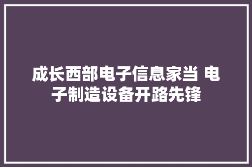 成长西部电子信息家当 电子制造设备开路先锋