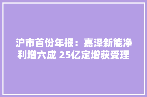 沪市首份年报：嘉泽新能净利增六成 25亿定增获受理