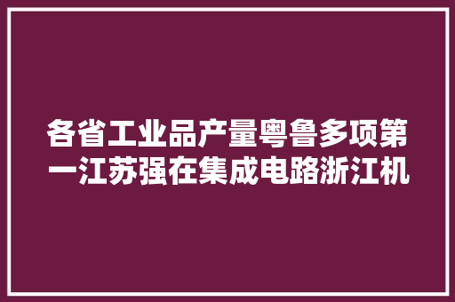 各省工业品产量粤鲁多项第一江苏强在集成电路浙江机床胜出
