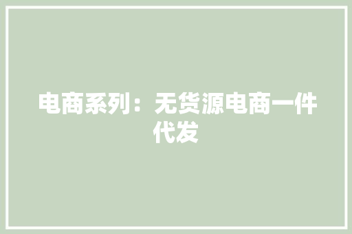 电商系列：无货源电商一件代发