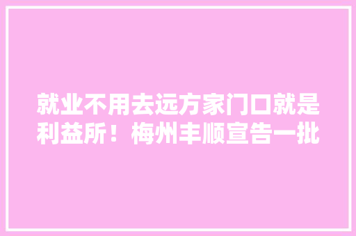 就业不用去远方家门口就是利益所！梅州丰顺宣告一批就业岗位信息