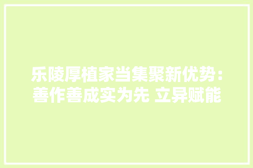 乐陵厚植家当集聚新优势：善作善成实为先 立异赋能行致远
