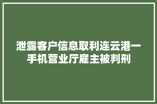 泄露客户信息取利连云港一手机营业厅雇主被判刑