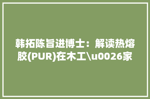 韩拓陈旨进博士：解读热熔胶(PUR)在木工\u0026家具行业应用及优势