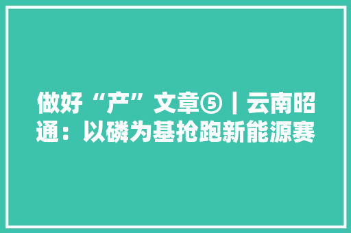 做好“产”文章⑤｜云南昭通：以磷为基抢跑新能源赛道