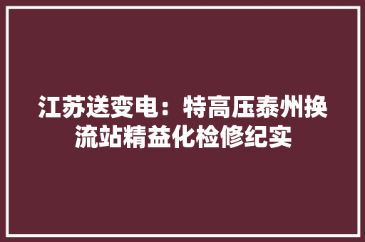 江苏送变电：特高压泰州换流站精益化检修纪实
