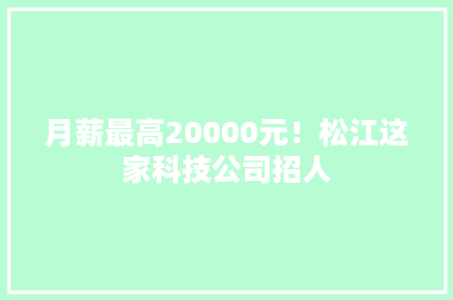 月薪最高20000元！松江这家科技公司招人