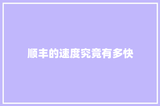 顺丰的速度究竟有多快