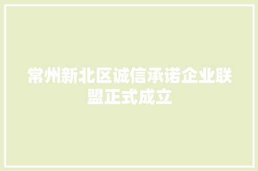 常州新北区诚信承诺企业联盟正式成立