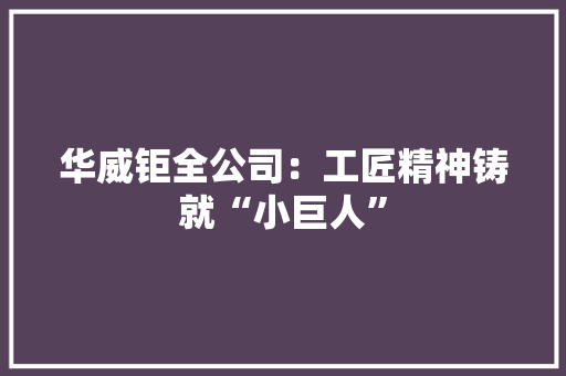 华威钜全公司：工匠精神铸就“小巨人”