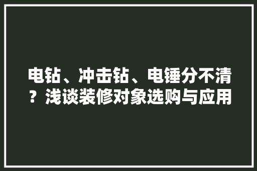 电钻、冲击钻、电锤分不清？浅谈装修对象选购与应用