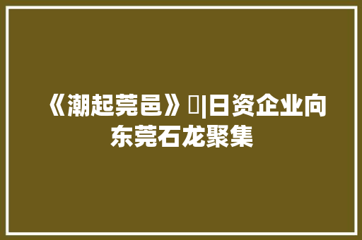 《潮起莞邑》㉓|日资企业向东莞石龙聚集