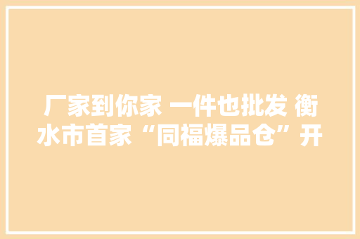 厂家到你家 一件也批发 衡水市首家“同福爆品仓”开业