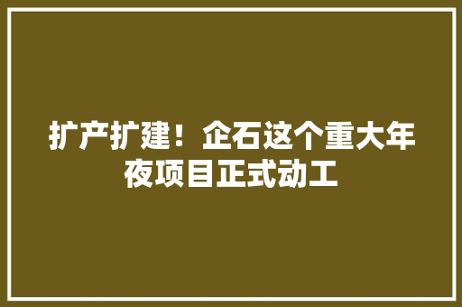 扩产扩建！企石这个重大年夜项目正式动工