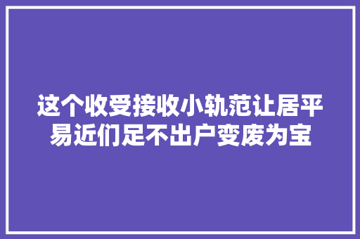 这个收受接收小轨范让居平易近们足不出户变废为宝