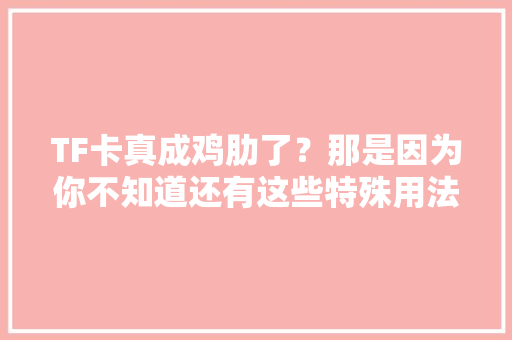 TF卡真成鸡肋了？那是因为你不知道还有这些特殊用法！,存储品牌。