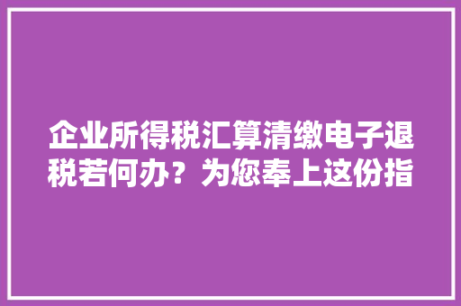 企业所得税汇算清缴电子退税若何办？为您奉上这份指南