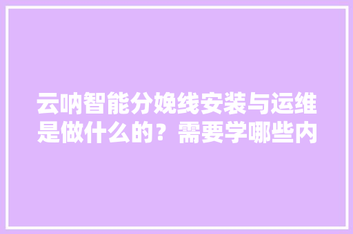 云呐智能分娩线安装与运维是做什么的？需要学哪些内容？