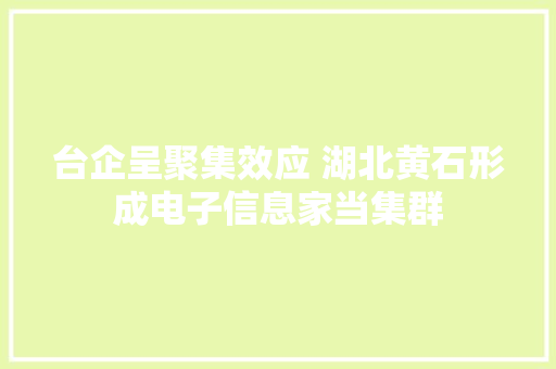 台企呈聚集效应 湖北黄石形成电子信息家当集群