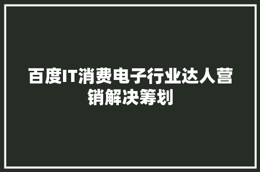 百度IT消费电子行业达人营销解决筹划
