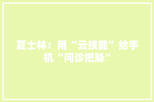 夏士林：用“云技能”给手机“问诊把脉”