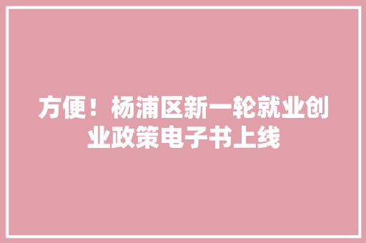 方便！杨浦区新一轮就业创业政策电子书上线,补贴协议模板。