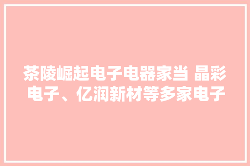 茶陵崛起电子电器家当 晶彩电子、亿润新材等多家电子企业入驻