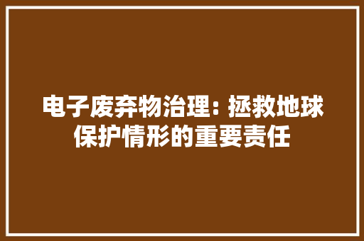 电子废弃物治理: 拯救地球保护情形的重要责任,废弃物处理制度。
