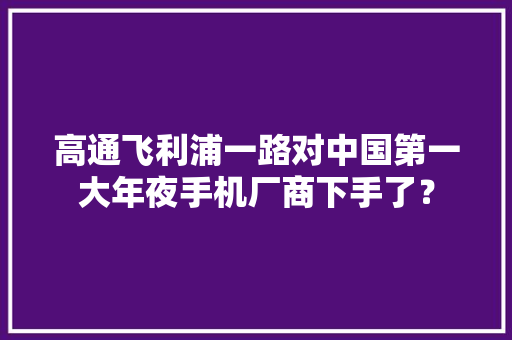 高通飞利浦一路对中国第一大年夜手机厂商下手了？