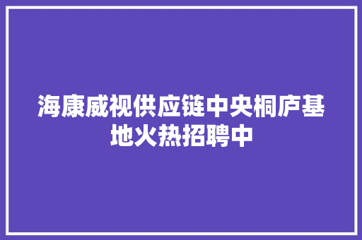 海康威视供应链中央桐庐基地火热招聘中