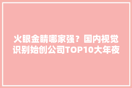 火眼金睛哪家强？国内视觉识别始创公司TOP10大年夜盘点,人脸识别身份认证平台。