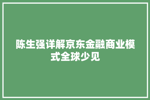 陈生强详解京东金融商业模式全球少见