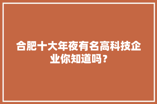 合肥十大年夜有名高科技企业你知道吗？