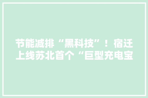 节能减排“黑科技”！宿迁上线苏北首个“巨型充电宝”