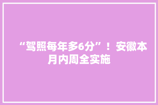 “驾照每年多6分”！安徽本月内周全实施