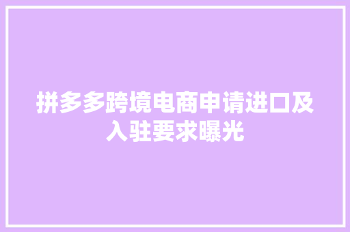 拼多多跨境电商申请进口及入驻要求曝光