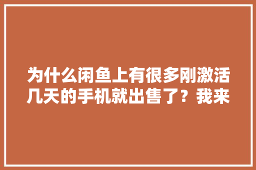 为什么闲鱼上有很多刚激活几天的手机就出售了？我来告诉你,免息贷款有哪些。