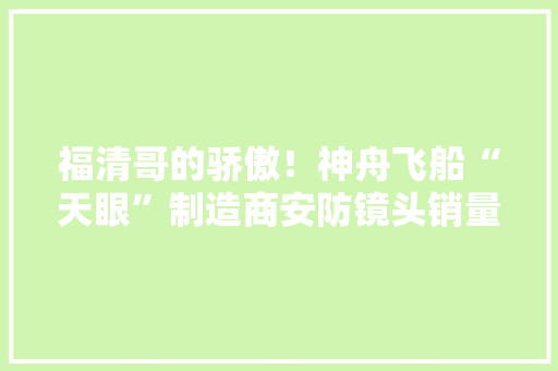 福清哥的骄傲！神舟飞船“天眼”制造商安防镜头销量居全球第3