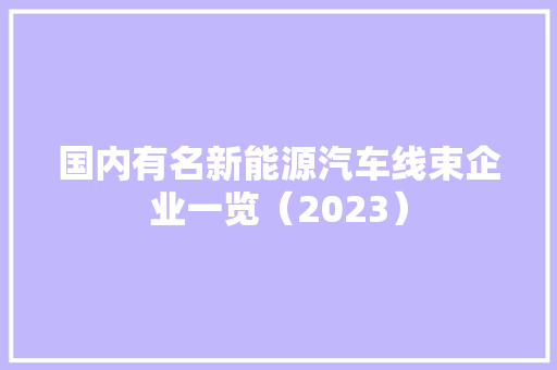 国内有名新能源汽车线束企业一览（2023）