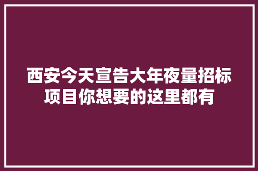 西安今天宣告大年夜量招标项目你想要的这里都有