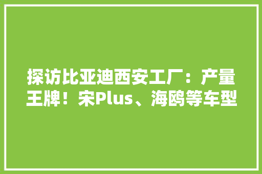 探访比亚迪西安工厂：产量王牌！宋Plus、海鸥等车型均此总装
